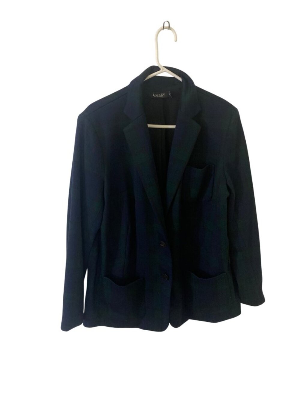 Lauren Ralph Lauren Women's Black Label Green Plaid Long Sleeve Blazer - 2XL